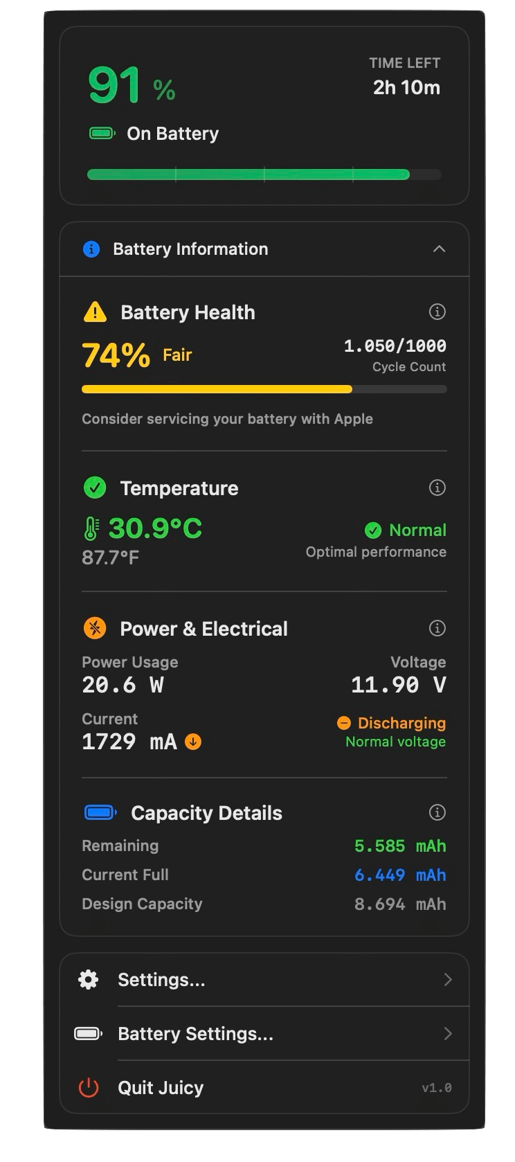 Juicy battery health analytics